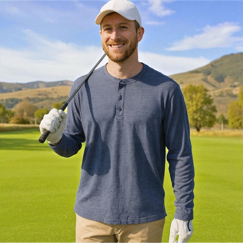 Travis Mathew Blue Striped Lightweight Long Sleeve Tennis Golf Athletic L